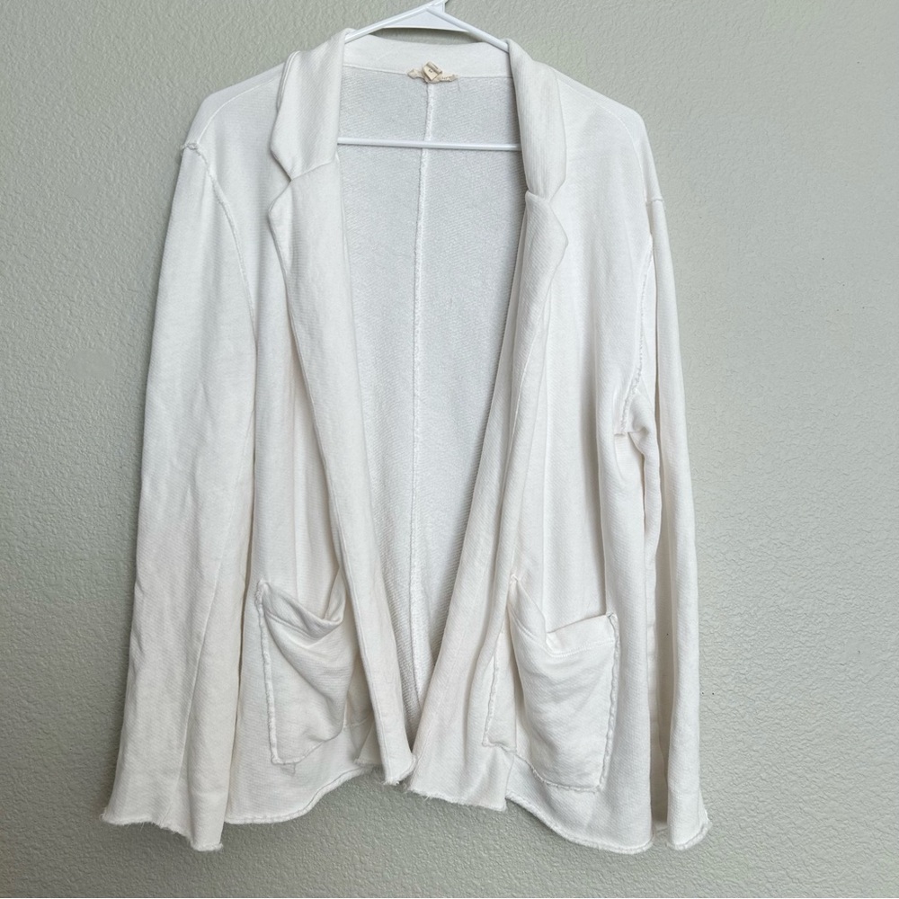 Eileen Fisher White 100% Organic Cotton Open Front Cardigan Sweater Small